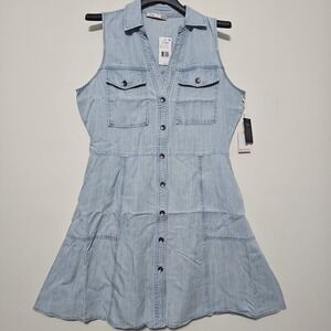 Dex Women's Dress Plus Size X Fits 14/14W/Large Denim Blue Pocket Sleeveless 315